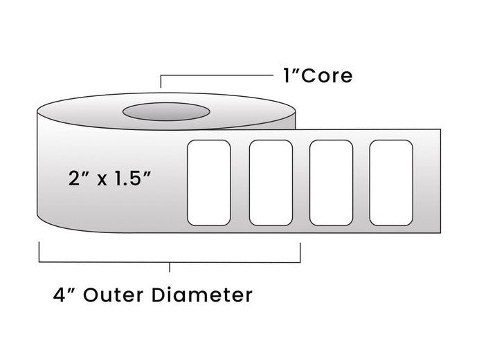 METRC Compliant Direct Thermal Labels - 2" x 1.5" - 950 Per Roll - 1" Core, 4" OD