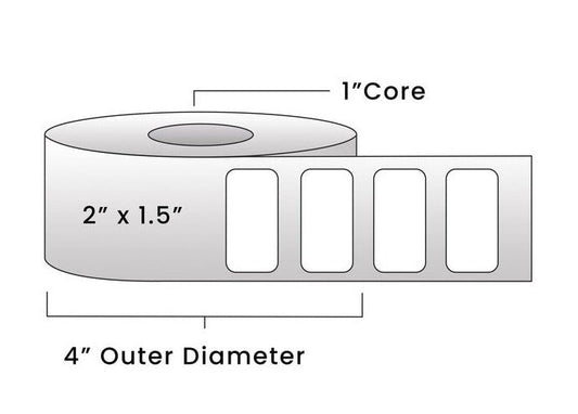 METRC Compliant Direct Thermal Labels - 2" x 1.5" - 950 Per Roll - 1" Core, 4" OD